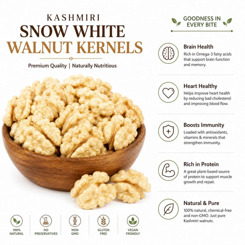 Snow white walnut kernels, akhroot giri,magz — photo 2